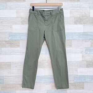 Old Navy Mid Rise Pixie Ankle Pants Green Utility Pocket Cotton Stretch Womens 8